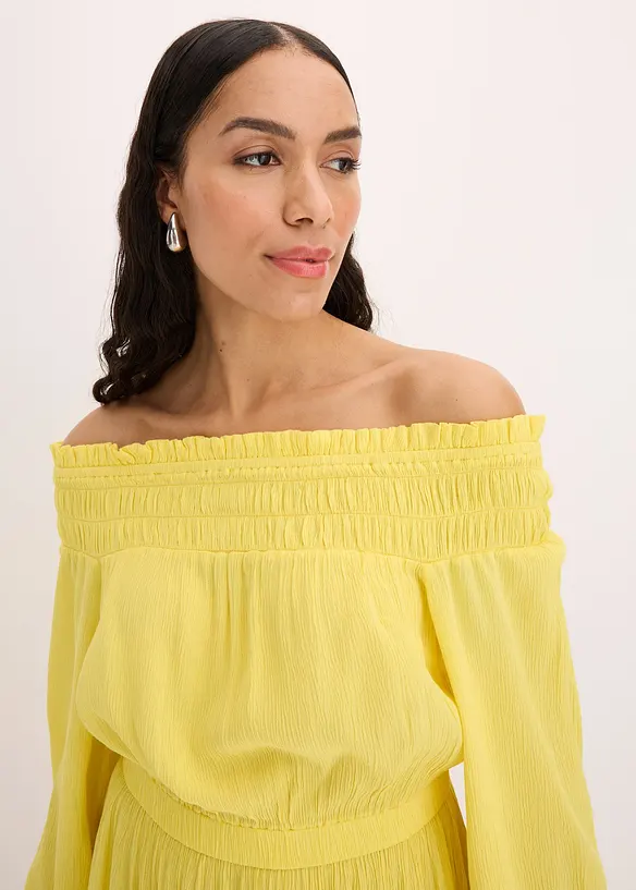 Robe à col Bardot en viscose texturée, bonprix