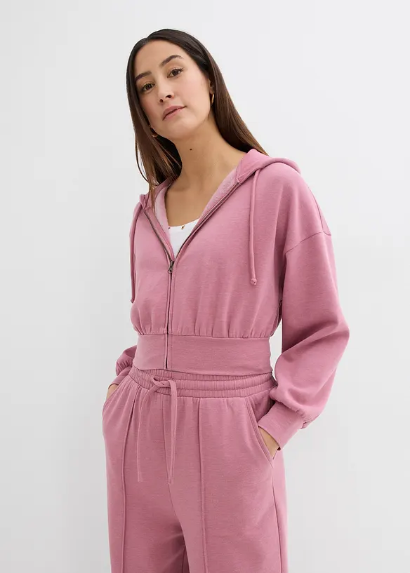Sweat zippé à capuche en coton mélangé, cropped, bonprix