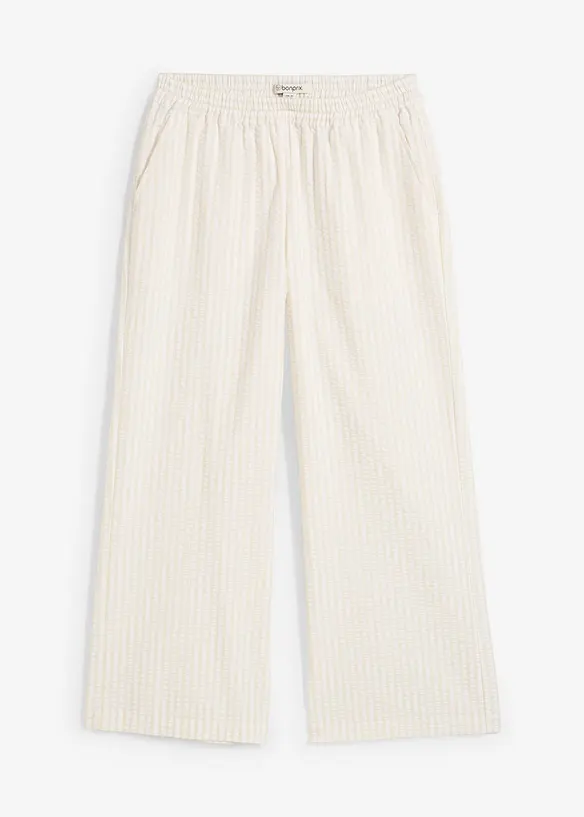 Pantalon palazzo en seersucker, longueur 7/8, bonprix