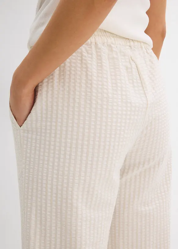 Pantalon palazzo en seersucker, longueur 7/8, bonprix