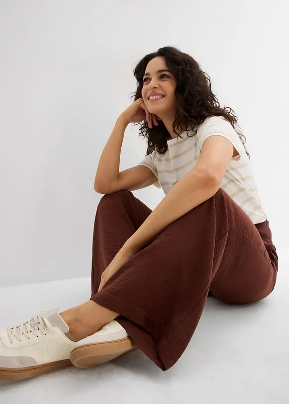Pantalon palazzo à bords-côtes, bonprix