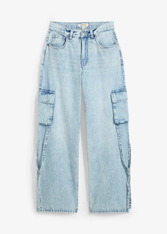 Jean cargo taille mi-haute, peu extensible, long, bonprix