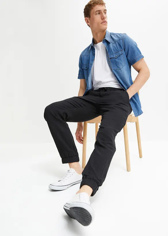 Regular Fit Musselin Schlupfhose aus reiner Baumwolle, Tapered, bonprix