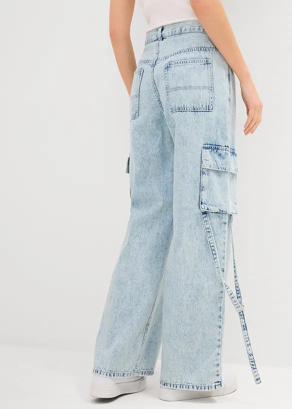 Jean cargo taille mi-haute, peu extensible, long, bonprix