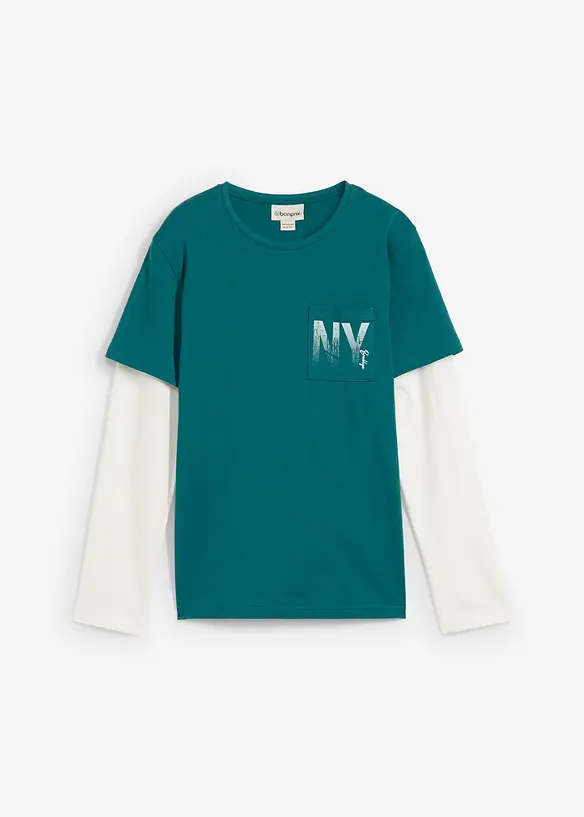 T-shirt manches longues effet superposition, 100% coton, bonprix