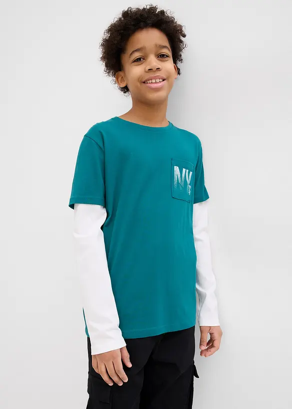 T-shirt manches longues effet superposition, 100% coton, bonprix