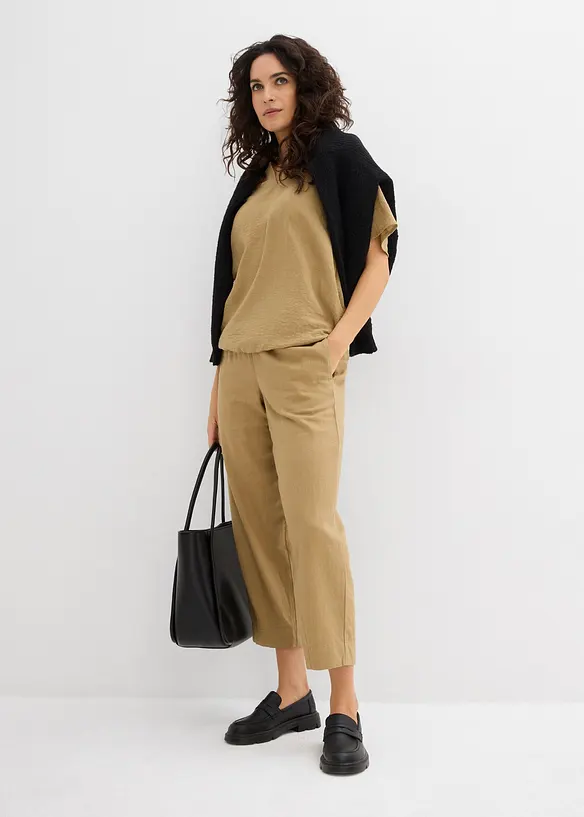 Pantalon 7/8 taille élastiquée en lin mélangé, bonprix