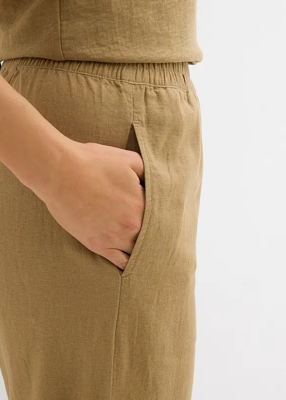 Pantalon 7/8 taille élastiquée en lin mélangé, bonprix