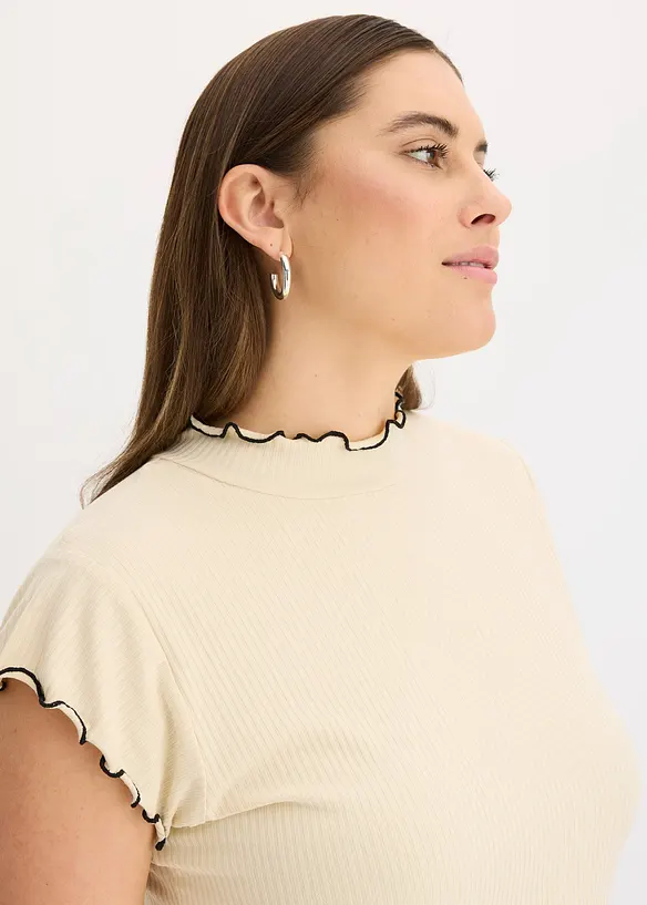 T-shirt côtelé avec finitions ondulées, bonprix