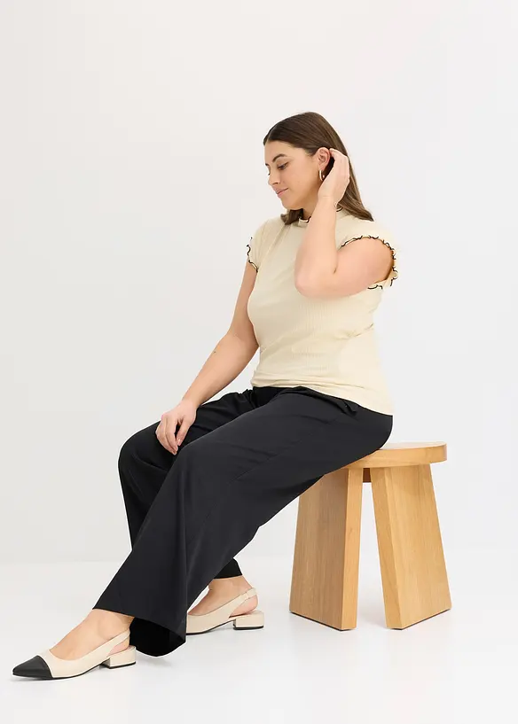 T-shirt côtelé avec finitions ondulées, bonprix