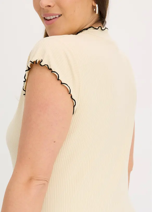 T-shirt côtelé avec finitions ondulées, bonprix