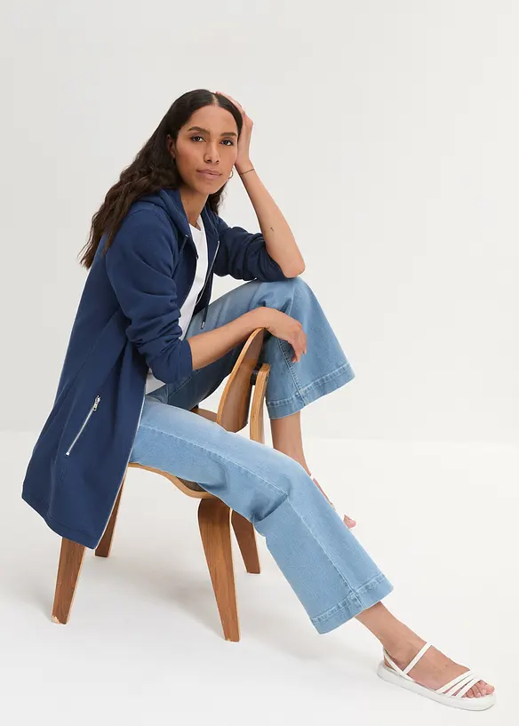Long sweat zippé avec poches zippées, bonprix