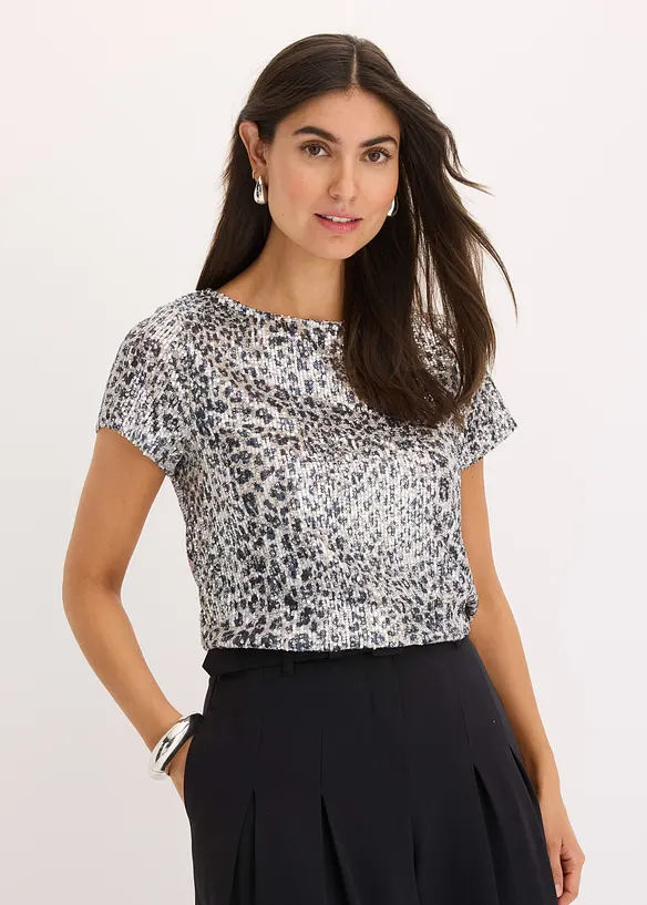 T-shirt imprimé léopard à sequins, bonprix