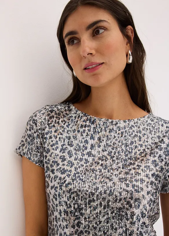 T-shirt imprimé léopard à sequins, bonprix