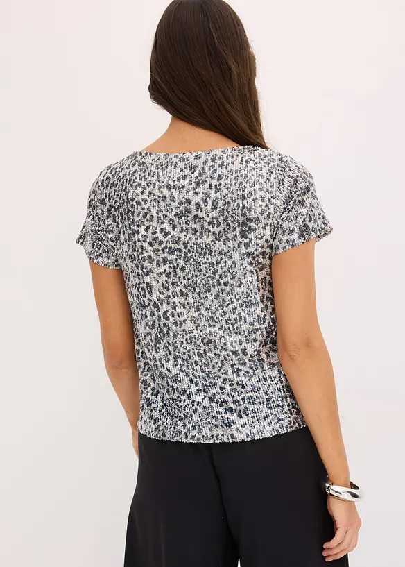T-shirt imprimé léopard à sequins, bonprix
