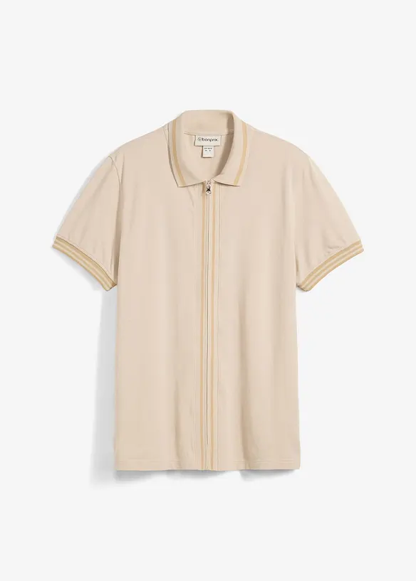 Polo zippé en maille piquée 100% coton, bonprix