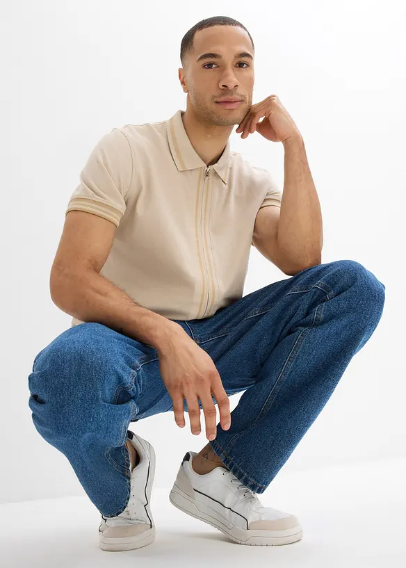 Polo zippé en maille piquée 100% coton, bonprix