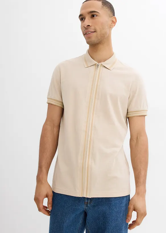 Polo zippé en maille piquée 100% coton, bonprix
