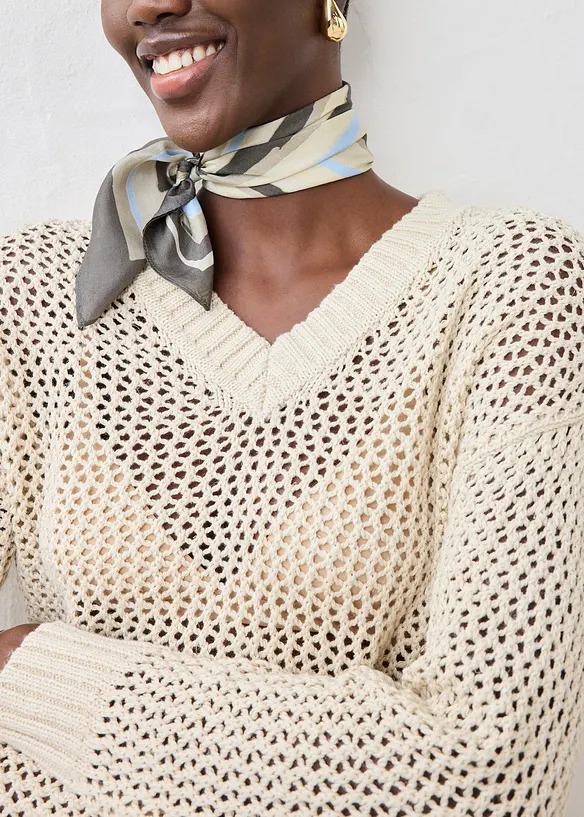 Pull ajouré en lin mélangé, bonprix