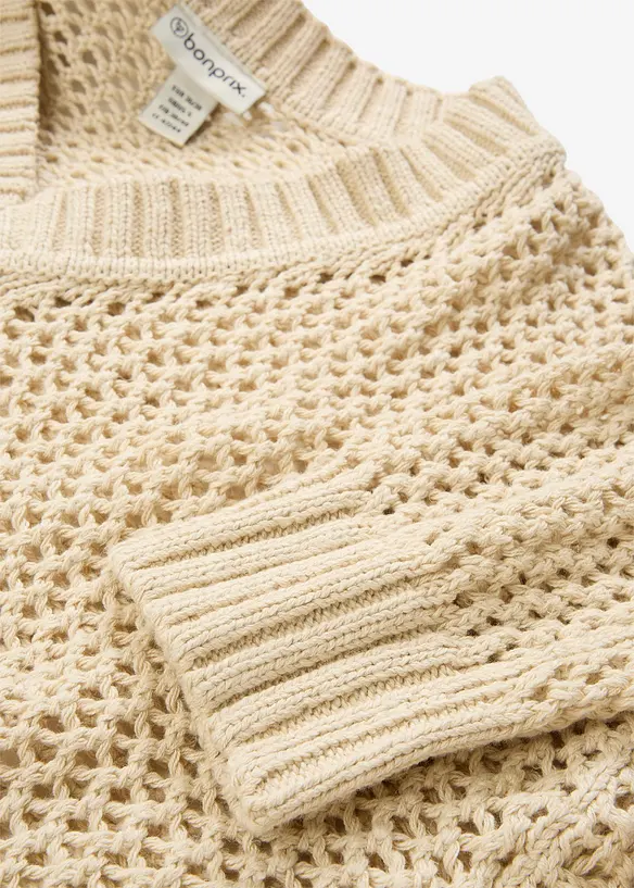 Pull ajouré en lin mélangé, bonprix
