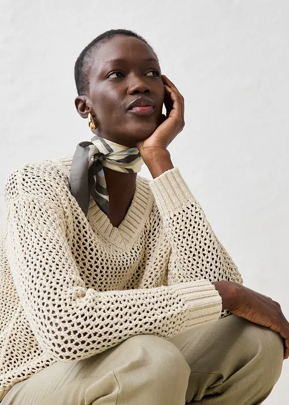 Pull ajouré en lin mélangé, bonprix