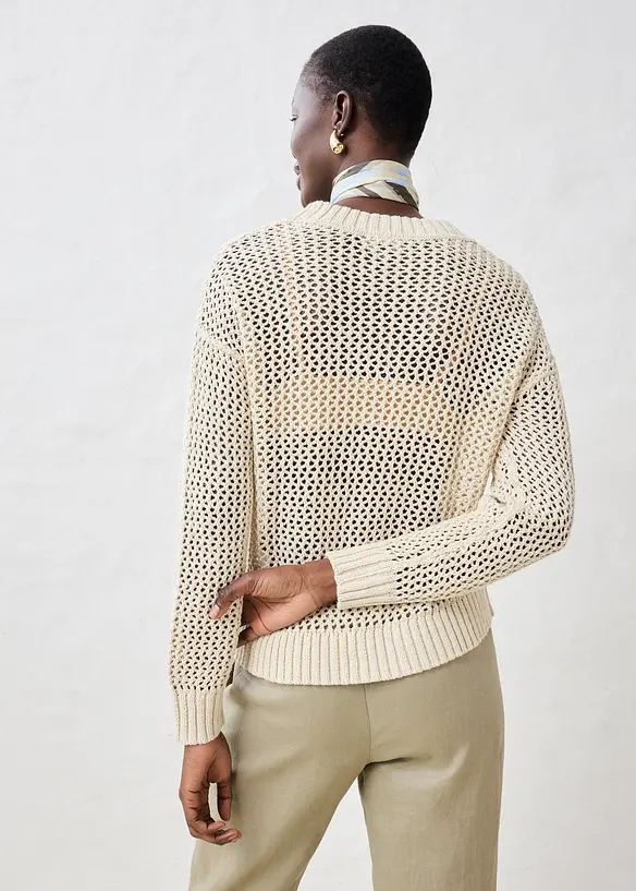 Pull ajouré en lin mélangé, bonprix