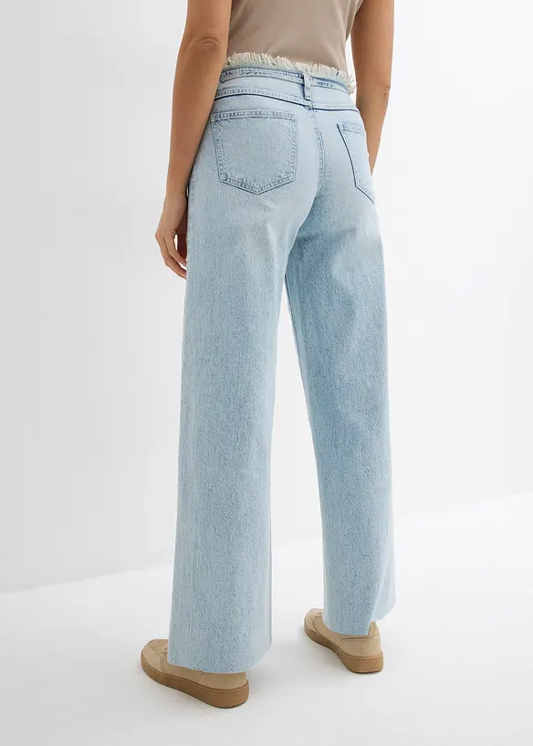 Wide-Leg-Jeans, Mid Waist, Low Stretch Fransenbund, bonprix