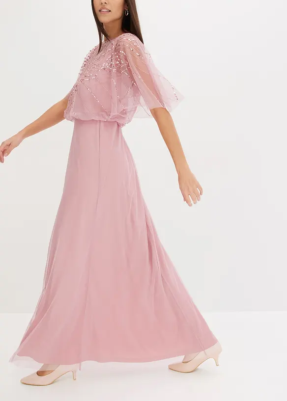 Robe longue en tulle fin avec sequins brodés, bonprix
