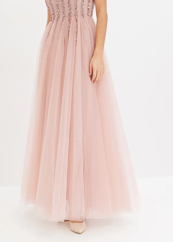 Maxikleid aus feinem Tüll mit Paillettenstickerei, bonprix
