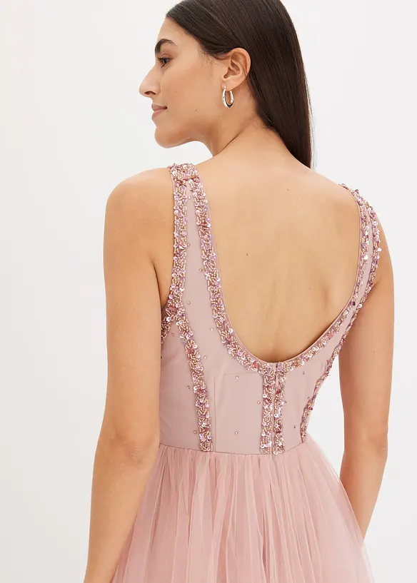 Maxikleid aus feinem Tüll mit Paillettenstickerei, bonprix