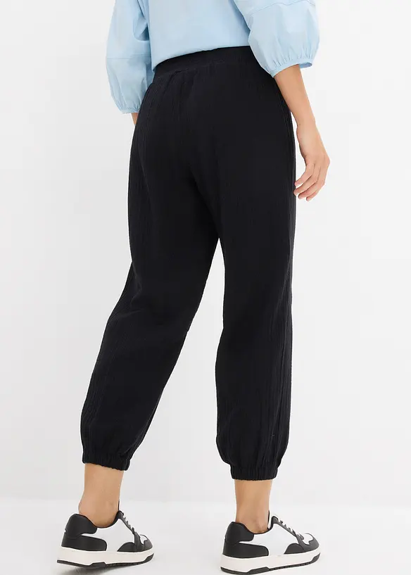 Pantalon en gaze de coton avec ceinture smockée, bonprix