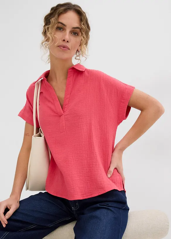 Blouse manches courtes en gaze de coton aérien, bonprix