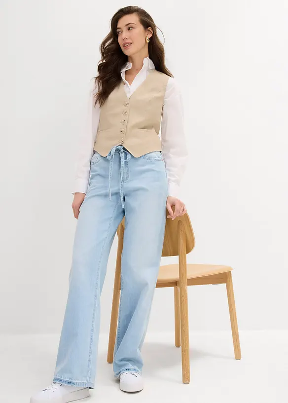 Wide-Leg-Jeans, Mid Waist, Gürtel, bonprix