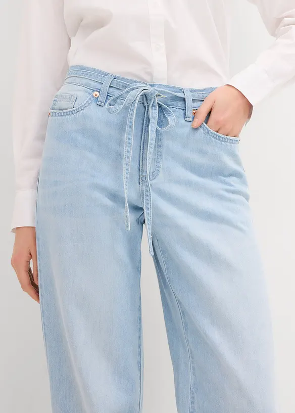 Wide-Leg-Jeans, Mid Waist, Gürtel, bonprix