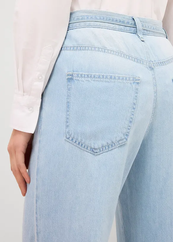Wide-Leg-Jeans, Mid Waist, Gürtel, bonprix