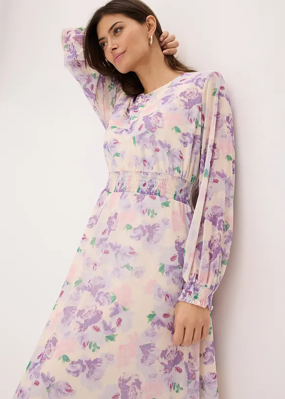 Robe longue en mesh imprimée, bonprix