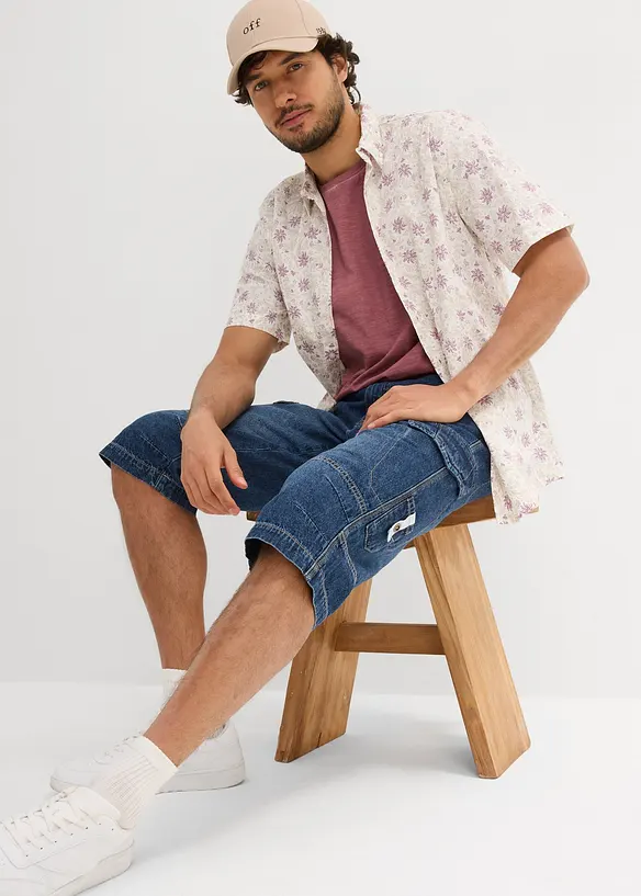 Bermuda long poches cargo en denim léger, coupe loose, bonprix