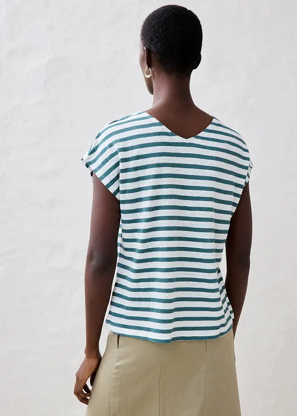 T-shirt en lin avec manches chauve-souris et col en V, bonprix