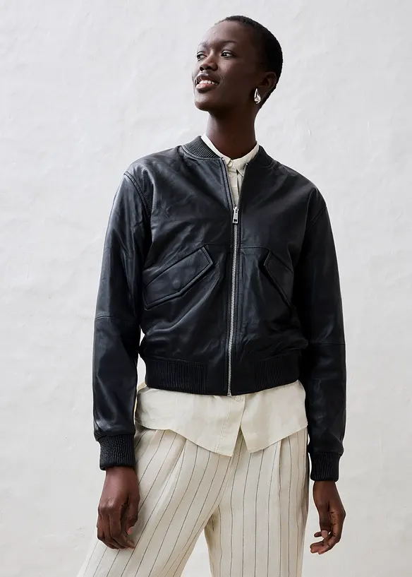 Blouson en cuir nappa d'agneau, bonprix