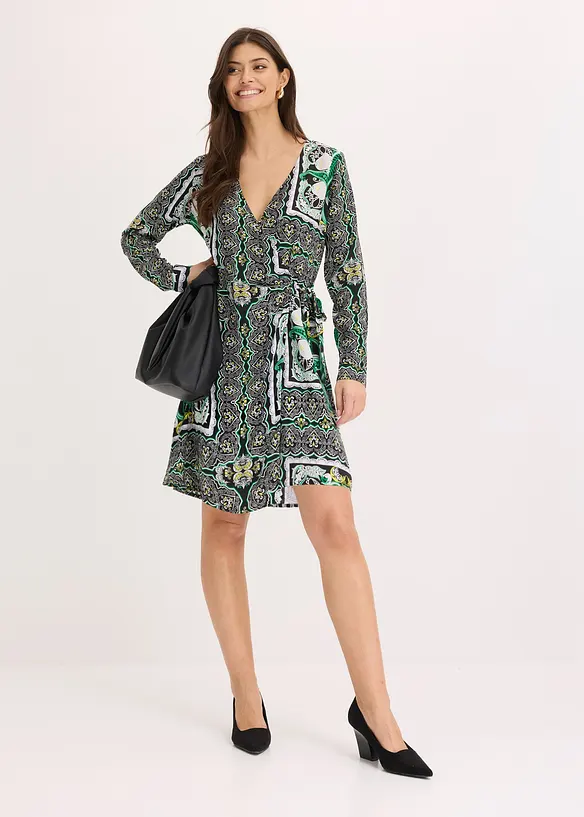 bedrucktes Satin-Wickelkleid, bonprix