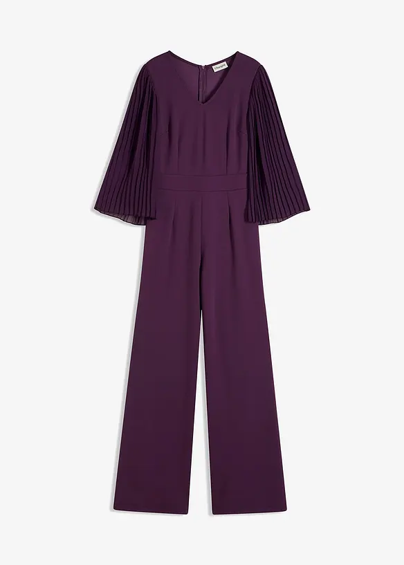 Jersey-Overall mit Plissee-Ärmel aus feinem Chiffon, bonprix
