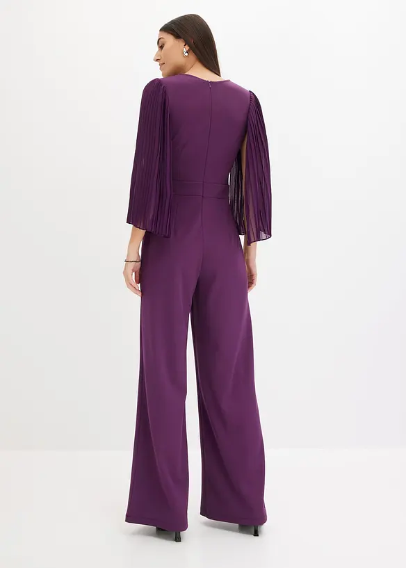 Jersey-Overall mit Plissee-Ärmel aus feinem Chiffon, bonprix