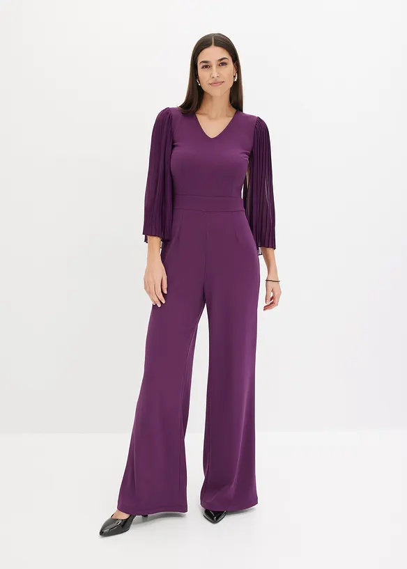 Jersey-Overall mit Plissee-Ärmel aus feinem Chiffon, bonprix