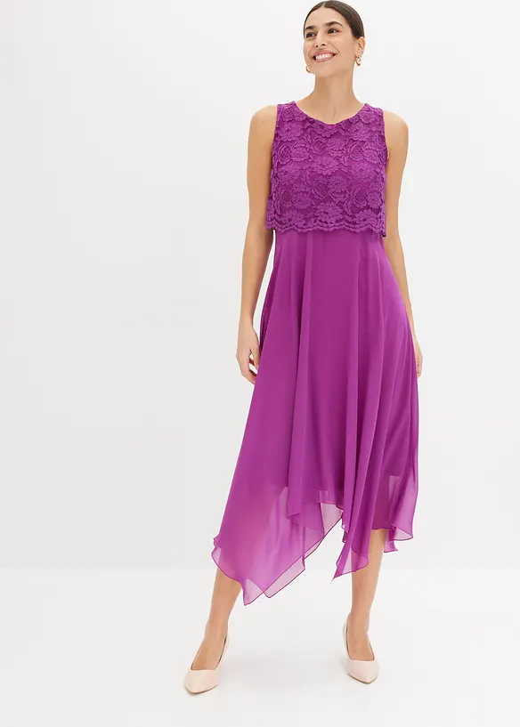 Robe premium en crêpe avec dentelle, bonprix