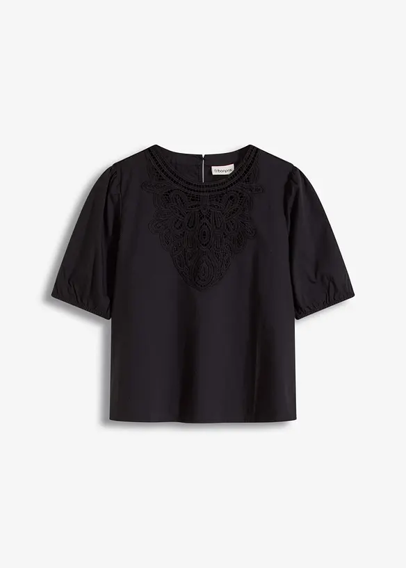 Kurzarmbluse mit Spitze, bonprix