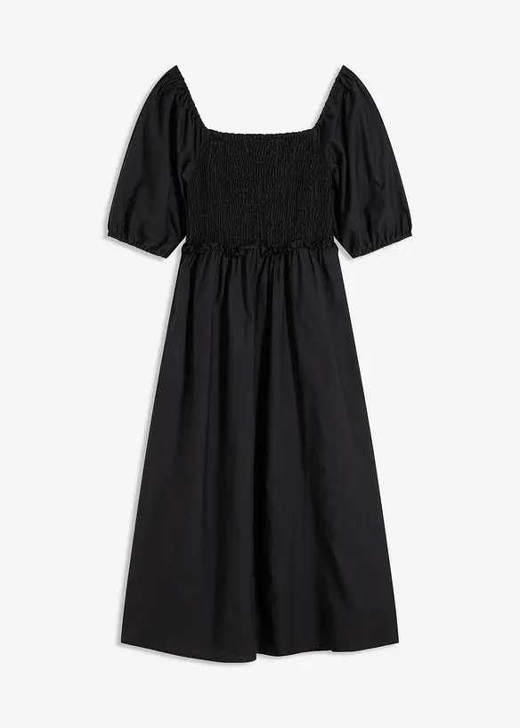 Robe midi à manches bouffantes et haut smocké, bonprix