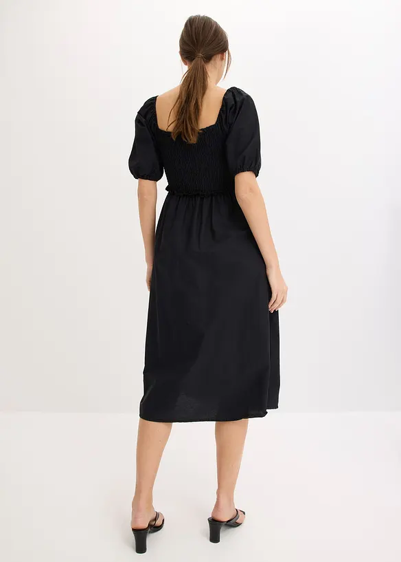 Robe midi à manches bouffantes et haut smocké, bonprix