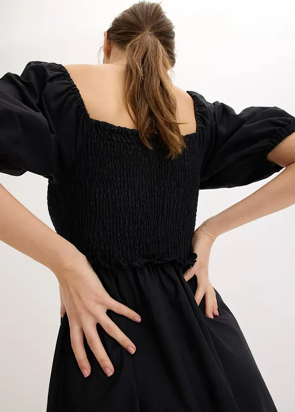 Robe midi à manches bouffantes et haut smocké, bonprix