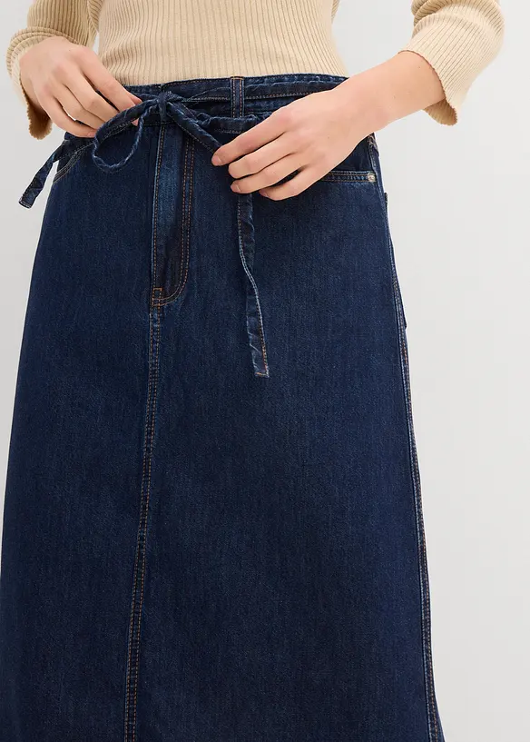 Jupe midi en jean taille mi-haute, toile super souple, bonprix