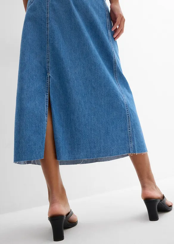 Jupe midi en jean taille mi-haute, toile super souple, bonprix